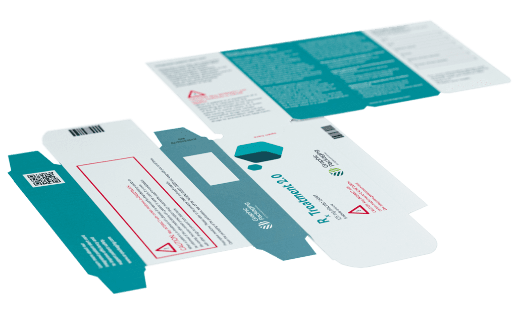 A close up of a flat, integrated leaflet pack
