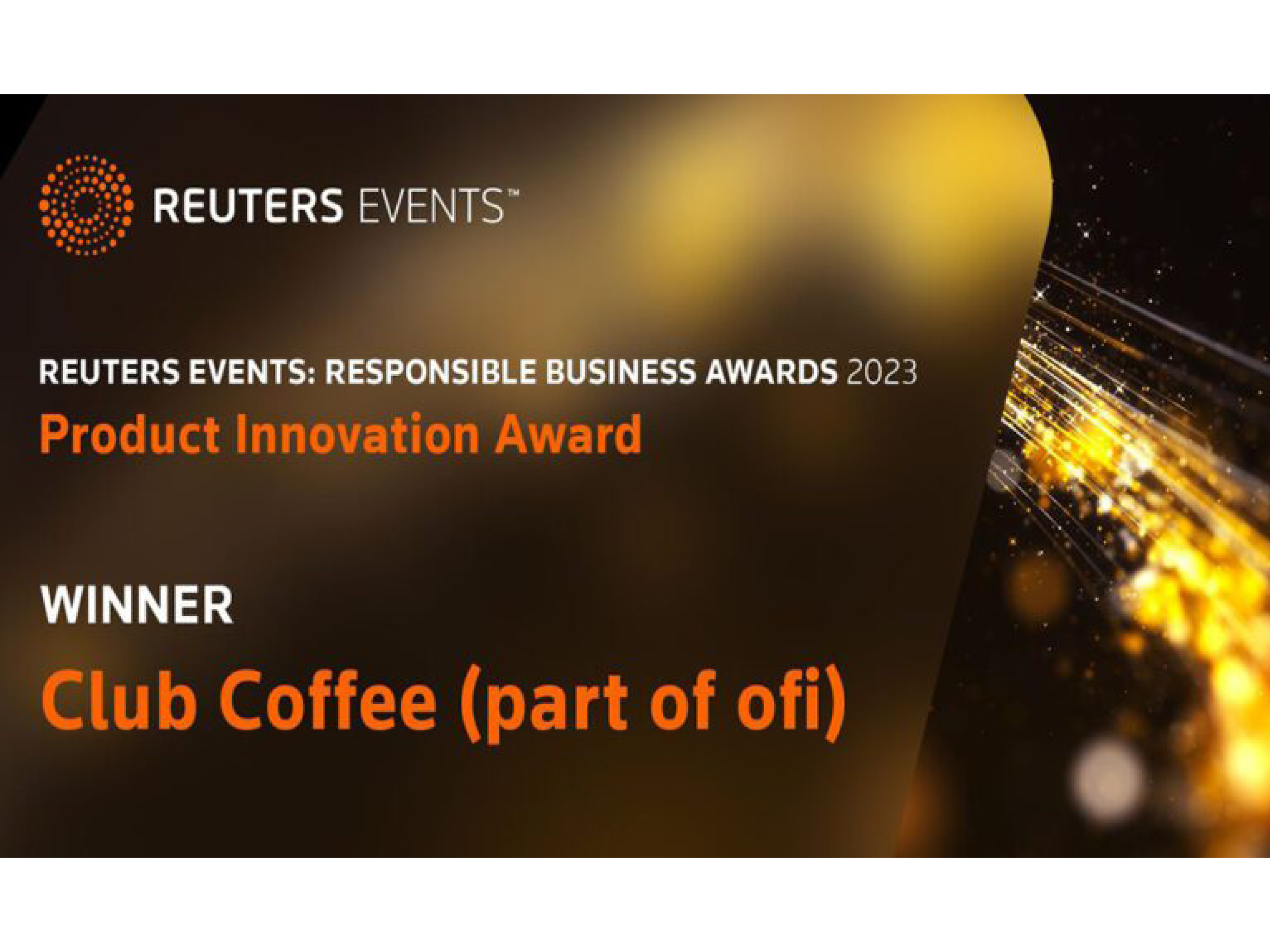 Club Coffee celebrates at the Reuters Events' Responsible Business Awards 2023 with the groundbreaking Boardio™ canister technology.