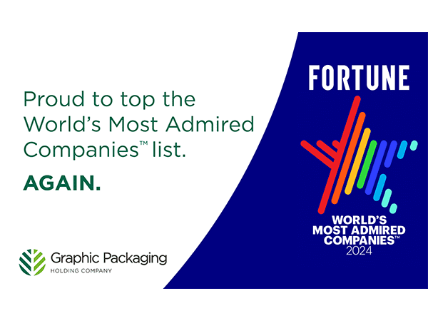 Graphic Packaging ranked at the top of its industry for the second consecutive year on Fortune’s World’s Most Admired Companies™ for 2024
