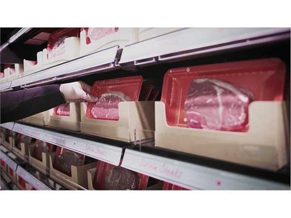 Protein packaging on supermarket shelf