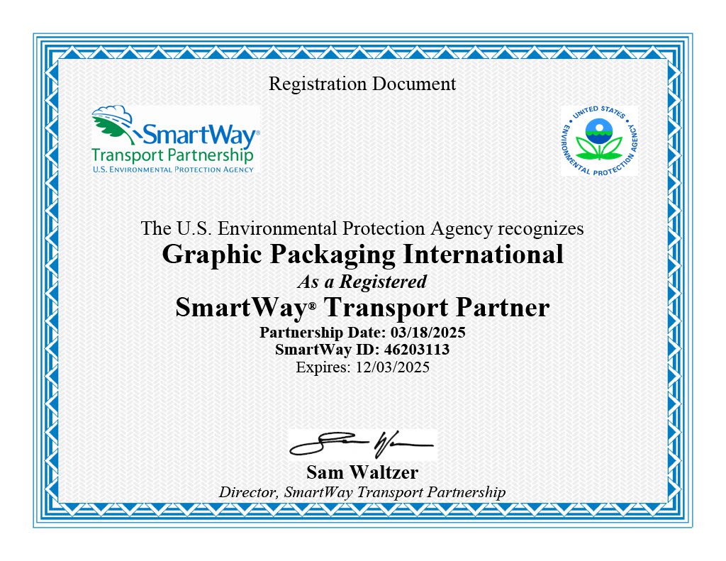 As a large shipper, Graphic Packaging International supports the transition to low-carbon emissions transportation. That’s why we’re now a SmartWay Shipper Partner.