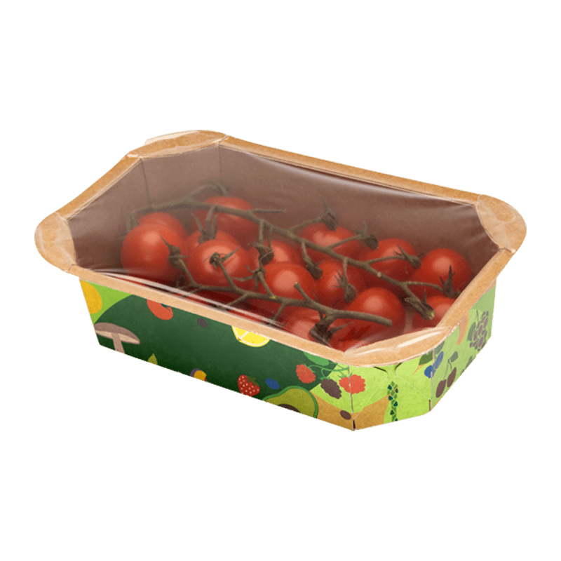 Paperboard punnet tray with cherry tomatoes