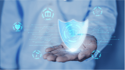 Medical healthcare pharmaceutical compliance law regulations and policies concept, doctor background with graphical showing shield law icon pharmacy healthcare