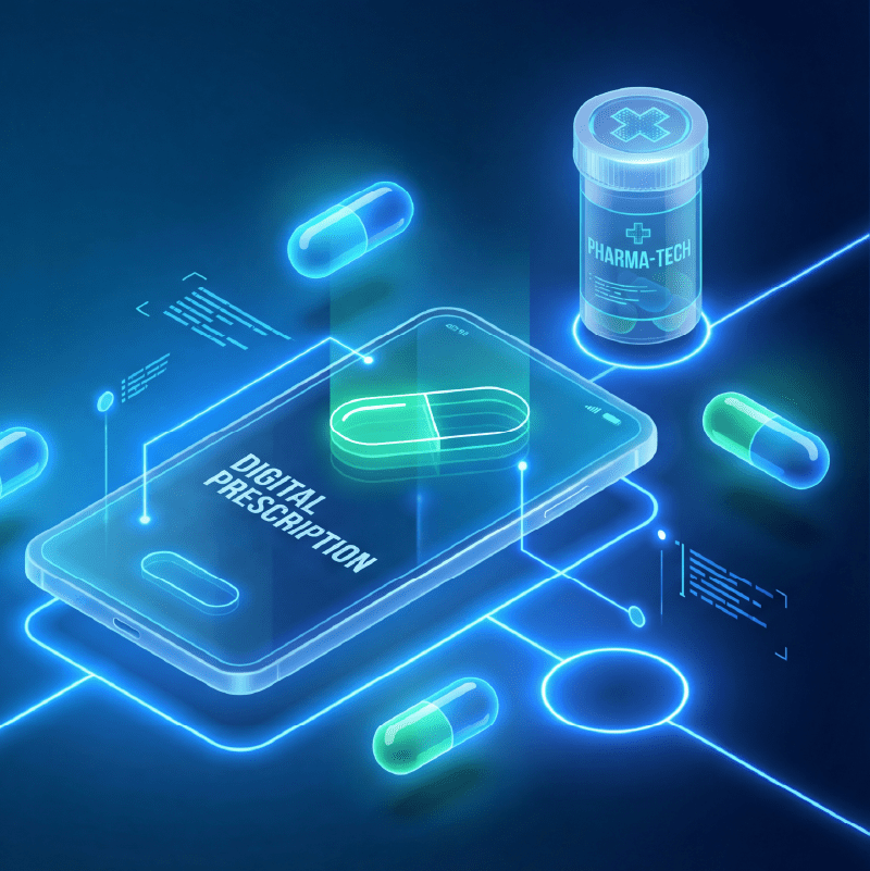 isometric smartphone displaying digital prescription with holographic pills and medicine bottle. online pharmacy and telemedicine concept.