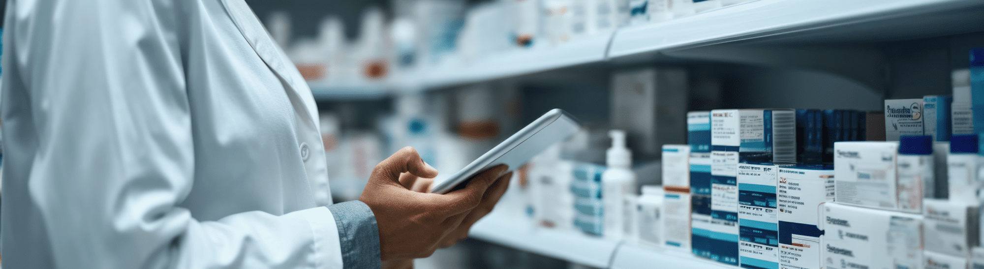 Pharmacist checking drug stocks