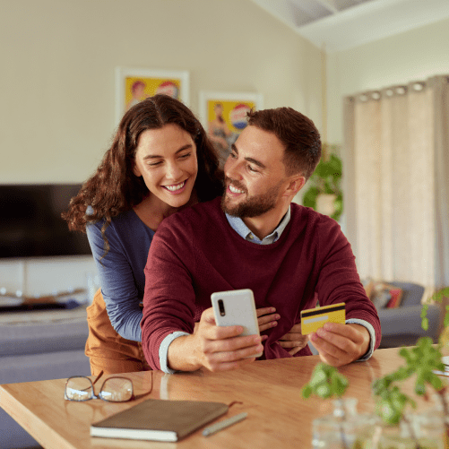 Couple ordering groceries online