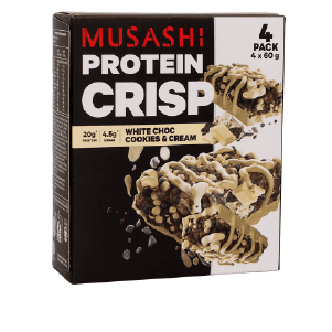 Musashi- Protein Crisp White Choc, Cookies & Cream 4 pack