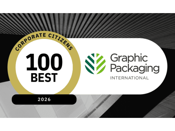 100 Best Corporate Citizens 2026 award graphic featuring the Graphic Packaging International logo and recognition as one of the 100 Best Corporate Citizens.