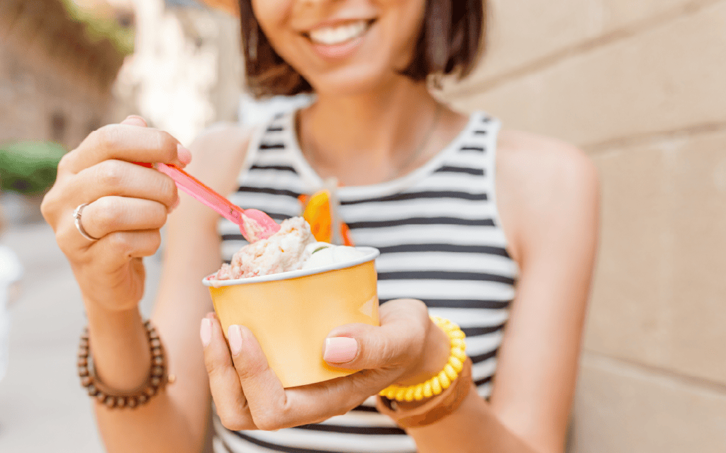 Woman eating ice cream